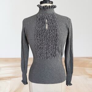 Sisters Gray Sweater Sz S Ruffles Moc Neck Angora Nylon Viscose Blend Victorian
